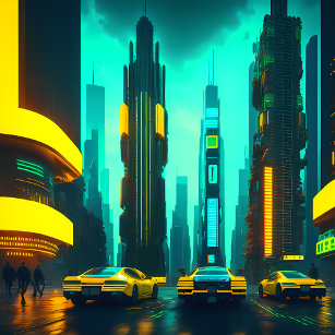 Futuristische Cyber Punk City - Version 9 Künstlicher Leinwanddruck