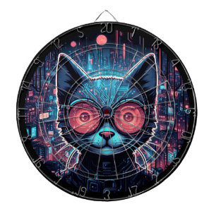 Futuristische Cyberkatze Dartscheibe