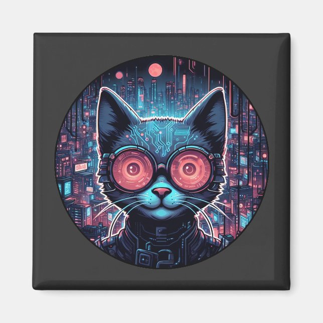 Futuristische Cyberkatze Magnet (Vorne)