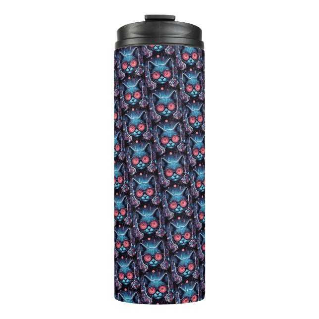 Futuristische Cyberkatze Thermosbecher (Vorderseite)