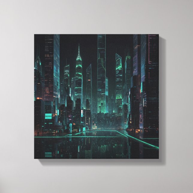 Futuristische Cybernetic Cityscape Leinwanddruck (Vorderseite)