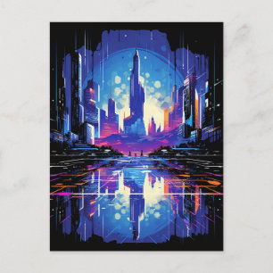 Futuristische Cyberpunk City Skyline Ankündigungspostkarte