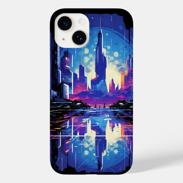 Futuristische Cyberpunk City Skyline Case-Mate iPhone Hülle (Rückseite)