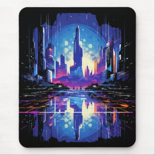 Futuristische Cyberpunk-Stadt-Silhouette Mousepad