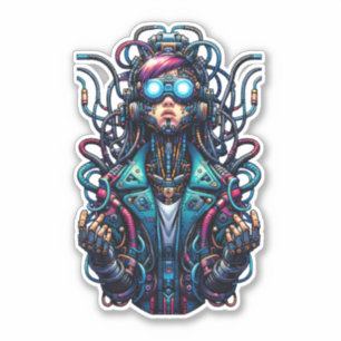 Futuristische Cyberpunk Techno Girl Sticker