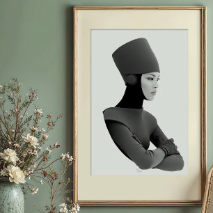 Futuristische Eleganz: monochromes königliches Por Poster