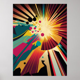 Futuristische Erde und Sonnenstrahlen Art Retro Wa Poster