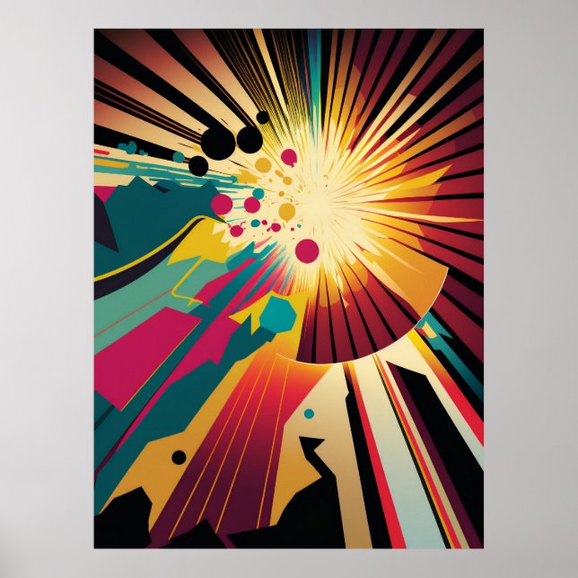 Futuristische Erde und Sonnenstrahlen Art Retro Wa Poster (Vorne)