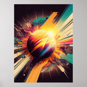Futuristische Erde und Sonnenstrahlen Art Retro Wa Poster