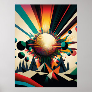 Futuristische Erde und Sonnenstrahlen Art Retro Wa Poster
