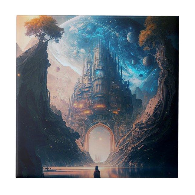 Futuristische Fantasy Burg Keramik Locarno Fliese (Vorderseite)