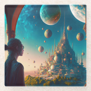 Futuristische Fantasy Burg Landschaftsbild Unterse Glasuntersetzer