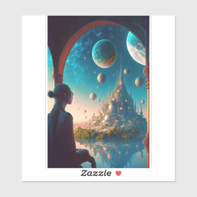 Futuristische Fantasy Burg Landschaftsschutzaufkle Aufkleber (Blatt)