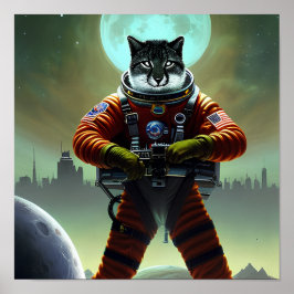 Futuristische Fantasy Cat Soldier Digital Art Post Poster