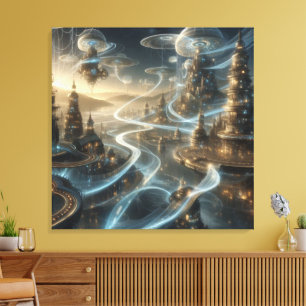 Futuristische Fantasy Space City Streams Leinwanddruck