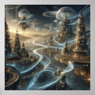 Futuristische Fantasy Space City Streams Poster