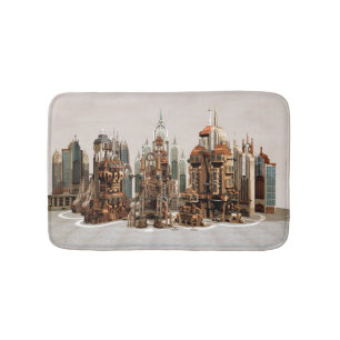 Futuristische Fantasy-Stadt Sci-Fi-Skyline-Kunst Badematte
