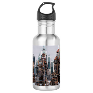 Futuristische Fantasy-Stadt Sci-Fi-Skyline-Kunst Edelstahlflasche
