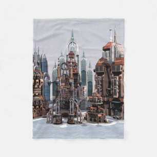 Futuristische Fantasy-Stadt Sci-Fi-Skyline-Kunst Fleecedecke