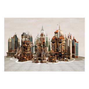 Futuristische Fantasy-Stadt Sci-Fi-Skyline-Kunst Fotodruck