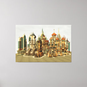 Futuristische Fantasy-Stadt Sci-Fi-Skyline-Kunst Leinwanddruck