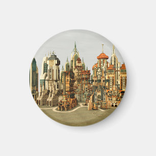 Futuristische Fantasy-Stadt Sci-Fi-Skyline-Kunst Magnet