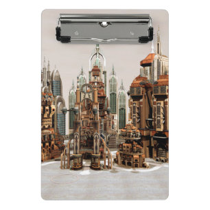 Futuristische Fantasy-Stadt Sci-Fi-Skyline-Kunst Mini Klemmbrett