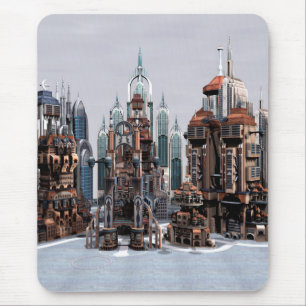 Futuristische Fantasy-Stadt Sci-Fi-Skyline-Kunst Mousepad