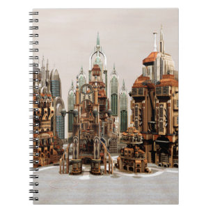 Futuristische Fantasy-Stadt Sci-Fi-Skyline-Kunst Notizblock