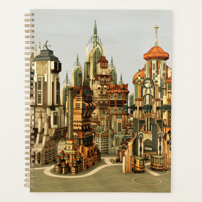 Futuristische Fantasy-Stadt Sci-Fi-Skyline-Kunst Planer (Vorderseite)