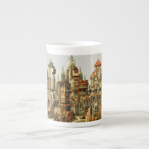 Futuristische Fantasy-Stadt Sci-Fi-Skyline-Kunst Prozellantasse