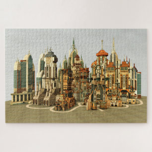Futuristische Fantasy-Stadt Sci-Fi-Skyline-Kunst Puzzle