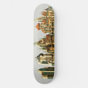Futuristische Fantasy-Stadt Sci-Fi-Skyline-Kunst Skateboard