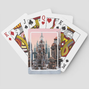 Futuristische Fantasy-Stadt Sci-Fi-Skyline-Kunst Spielkarten