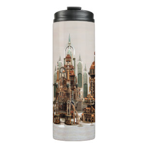 Futuristische Fantasy-Stadt Sci-Fi-Skyline-Kunst Thermosbecher