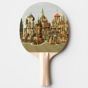 Futuristische Fantasy-Stadt Sci-Fi-Skyline-Kunst Tischtennis Schläger