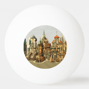 Futuristische Fantasy-Stadt Sci-Fi-Skyline-Kunst Tischtennisball