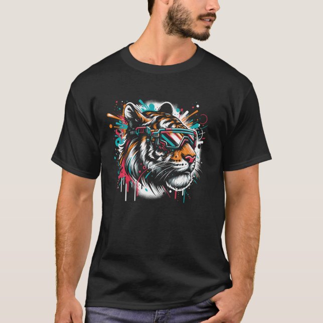 Futuristische farbenfrohe Graffiti Tigergesicht mi T-Shirt (Vorderseite)