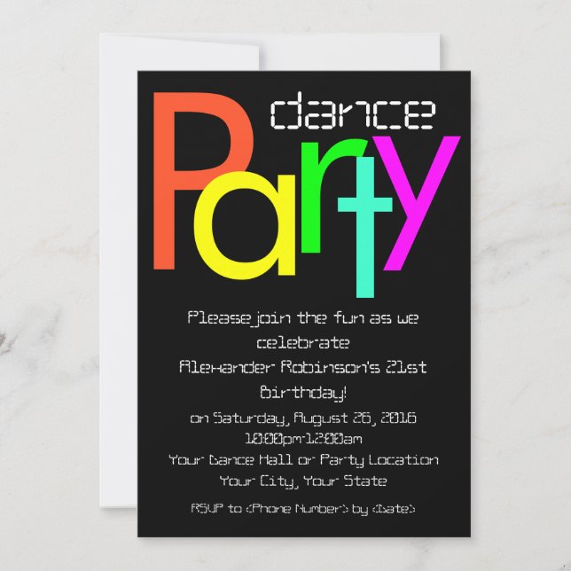 Futuristische Fun 12x18 Dance Party Einladung (Vorderseite)
