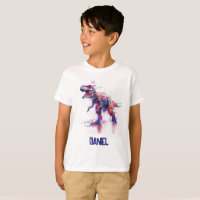 Futuristische Glitch T-Rex Dinosaurier mit Kindern