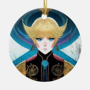 Futuristische goldene Anime-Rüstung Portrait Sci-F Keramik Ornament