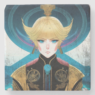 Futuristische goldene Anime-Rüstung Portrait Sci-F Steinuntersetzer