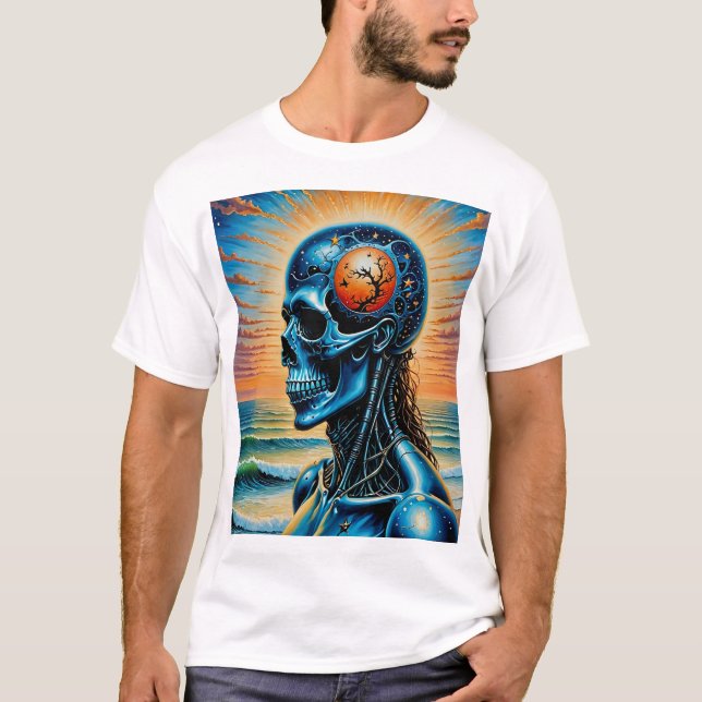 Futuristische kosmische Schädelkunst T - Shirt Oce (Vorderseite)