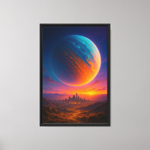 Futuristische kosmische Stadtleinwandkunst – Surre Leinwanddruck