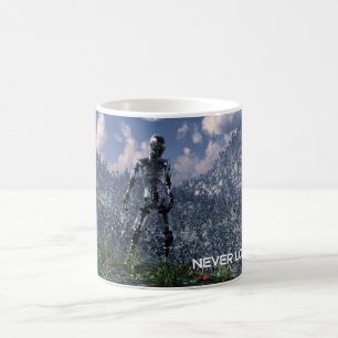 Futuristische Landschaft mit Robotern. Niemals zur Kaffeetasse