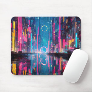 Futuristische lebendige Neon-Nacht-Stadtansicht Mousepad