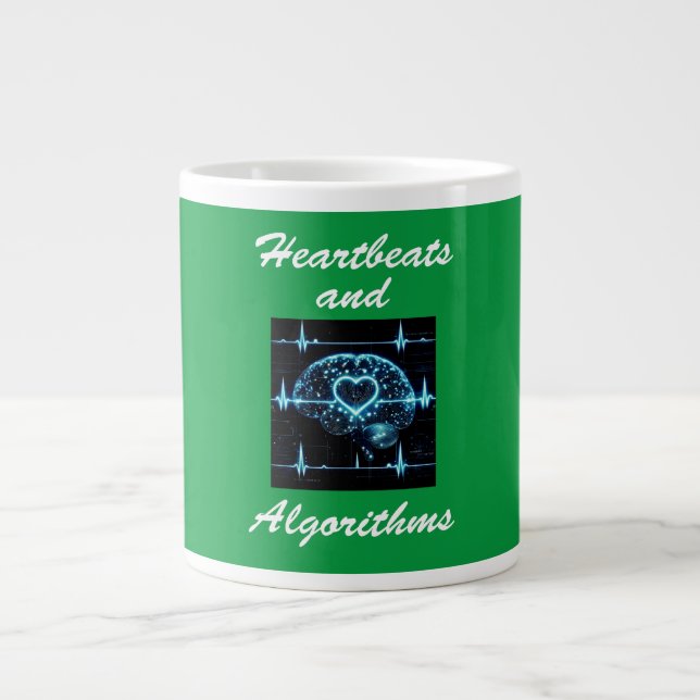 Futuristische Liebe "Heartbeats and Algorithms" Jumbo-Tasse (Vorderseite)