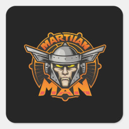 Futuristische Logo-Kunst des Martian Man Quadratischer Aufkleber