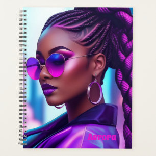 Futuristische Melanin-Frau mit Braiden Planer