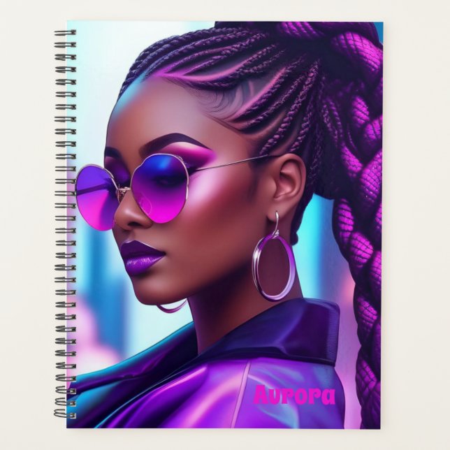 Futuristische Melanin-Frau mit Braiden Planer (Vorderseite)